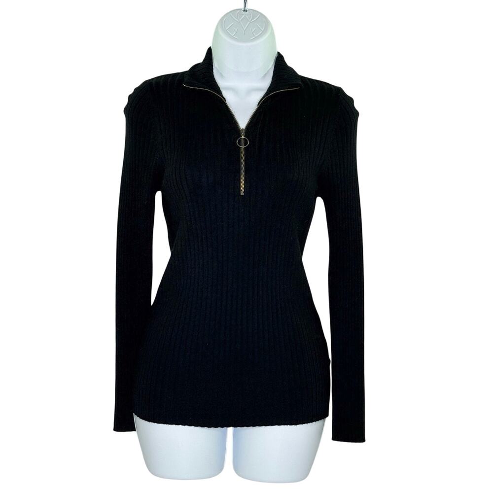 Anthropologie Maeve Half Zip Ribbed Knit Sweater S Black Pull Over